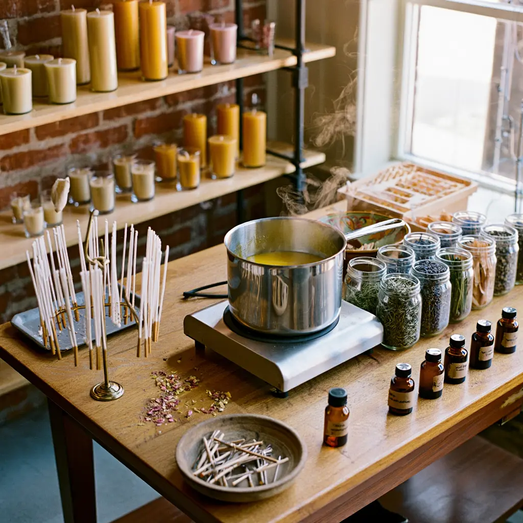 Inside our artisan candle making studio with crafting supplies